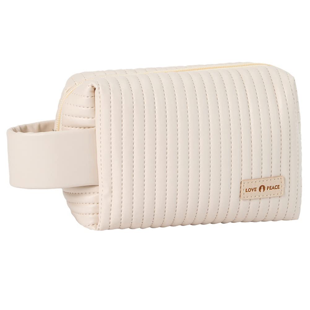 kamumanni "Beige Charm Cosmetic Bag - Compact, Zippered Makeup Pouch for Purse, Ideal for Travel Accessories & Daily Storage