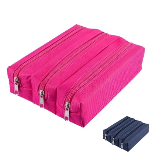 Estojo Escolar Triplo com 3 Divisórias – Material Nylon Impermeável (Rosa)