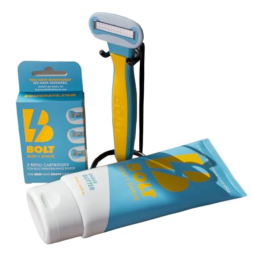Image of Bolt Skin + Shave - Get Smooth Bundle for Men - Shaving Kit for Legs, Head, Chest & Arms - Includes Razor, Shave Butter and 3 Refill Cartridges
