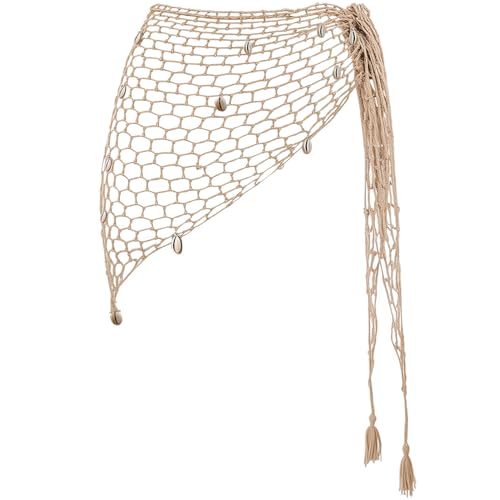 Fischnetz Rock, Damen Strandtuch Gehäkelt, Wickelrock Strand Kurz mit Muschel, Dreiecksnetz Rock Strandtuch Hüfte Damens, Strandrock Damen Kurz...