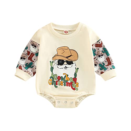 Image of Omkzanbi Western Baby Girl Boy Clothes Cowboy Santa Crewneck Sweatshirt Romper Long Sleeve Onesie Newborn Christmas Outfit