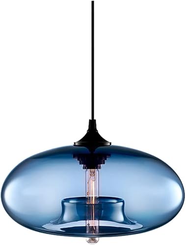 Lámpara colgante industrial con pantalla de cebolla vintage E26 Iluminación colgante para isla de cocina jaula de vidrio colorida (azul)