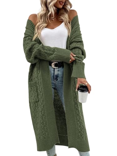 Image of Onedreamer Womens Long Cardigan Sweaters Open Front Cable Knit with Pockets