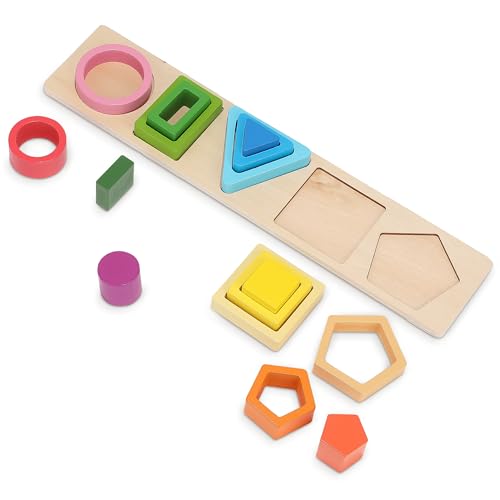 Wooden Shape Sorting & Stacking Toys for Toddlers, Montessori Toys with 20 Pcs Blocks of 5 Different Shapes and Colors to Fine Motor Skills - for 1 2 3 Year Old Boys & Girls