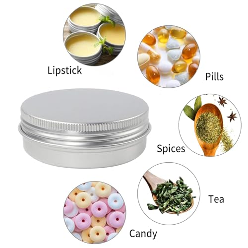 Moretoes 48 Pack 2 Oz Metal Round Tins Aluminum Tin Cans Containers with Screw Lid for Salve, Spices or Candies3