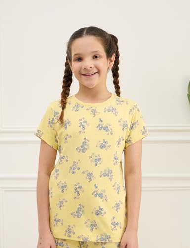 Image of Amazon Brand - Symbol Girls 100% Cotton Night Suit Set |Half Sleeves T-Shirt & Pajama Set | Age 2-14 Years