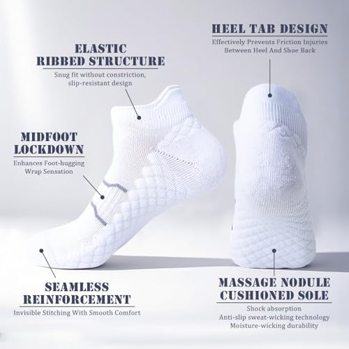 Performance Max Cushion Athletic Socks Arch Support Ankle Compression Sports Running Tab for Men Women Gym No Show Low Sock4