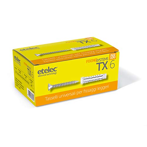 Etelec Kit caja 100 tacos universales TX6 Nylon 6 x 30 mm Tornillo 4,5 x 40 mm TA0001