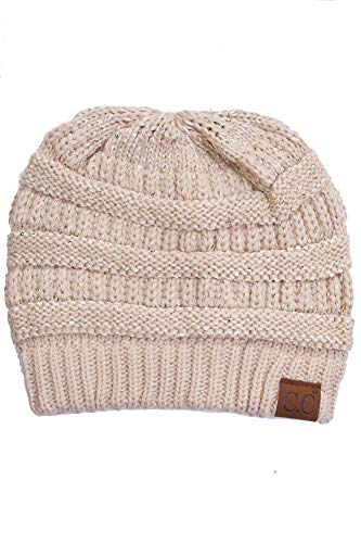 ScarvesMe Women's Winter Warm Sparkle Sequin Soft Skull Cap Beanie Beige