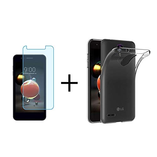 MB Accesorios Pack Protector de Pantalla, Cristal Templado con Pegamento Completo + Funda Transparente LG K9/K8 2018