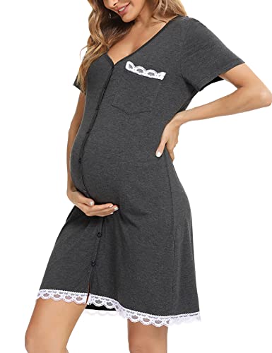 Uniexcosm-Maternity-Nursing-Nightdress-Womens-Short-Sleeve-Nightwear-Soft-Button-Down-Nightgown-Stripe-Sleepwear-Maternity-Pyjamas-Nightshirt