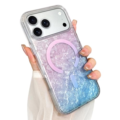 Image of AIGOMARA Cute Case for iPhone 17 Pro Case for Women Girls [Compatible with Magsafe] Translucent Summer Vibe Colors Design, Aesthetic Girly Magnetic Protective Phone Cover, Gradient Pink & Blue