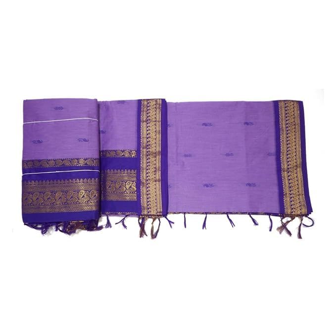 Image of Pure Kalyani Cotton Saree | Zari Border & Blouse Piece - Lata Gadwal Design | Traditional Saree