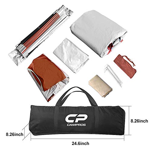 CAMPROS CP Tent 8 Person Camping Tents, Weather Resistant Family Tent, 5 Large Mesh Windows, Double Layer, Divided Curtain for Separated Room, Portable with Carry Bag