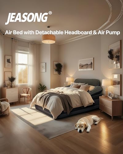 JEASONG King Size Air Mattress with Headboard & Cup Holder – Premium Comfort Blow Up Mattress, Inflatable Mattress, Colchon Inflable Air Bed for Ultimate Guest & Home Use