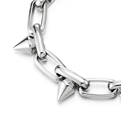 COOLSTEELANDBEYOND Stainless Steel Spike Link Chain Bracelet for Men Women, Unique Style3