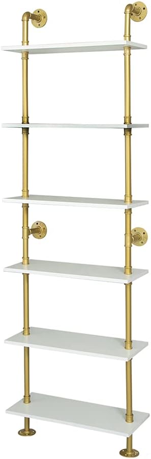 ZIOTHUM 6 Tier Gold Bookshelf, White and Gold Shelves, Modern Shelves Shelf Bookcase Metal Mid Century Open Industrial Wall Mount Accents Decor Retail Shelving Vertical for Living Room - Image 8