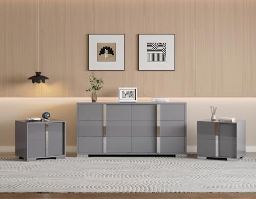 AMERLIFE 3 Piece Bedroom Set, Two 23.6" Nightstands & 6-Drawer