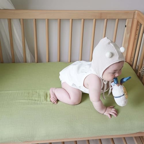 Image of Muslin Crib Sheets 2 PCS,100% Cotton Soft & Breathable Fitted Sheets for Baby Girls & Boys,Standard Crib & Toddler Mattress (52 inchx28 inch,Green)