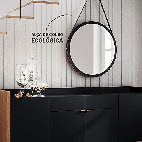 Espelho Redondo Alça Decorativo Adnet Pendurar Parede 60cm