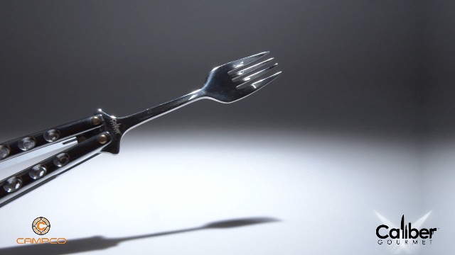 Caliber Gourmet Butterfly Knife Style Spoon BBQ Tool Spoon Folding Stainless Steel Camping Hiking Grill Picnic Utensil