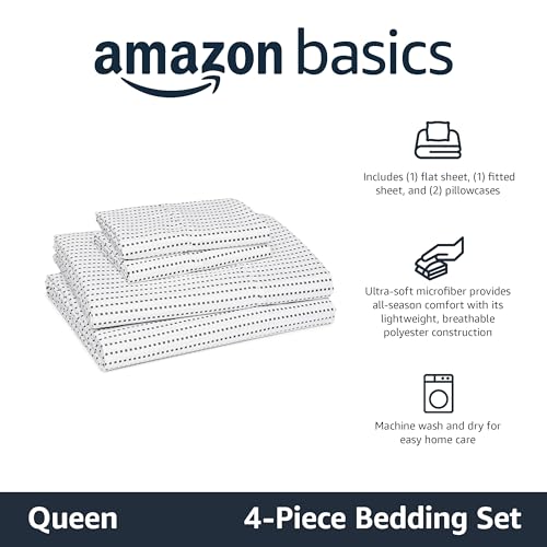 Image of Amazon Basics Lightweight Microfiber 4-Piece Bed Sheet Set, Queen, Plum, Printed