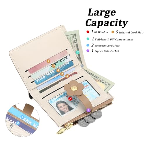 Image of GAEKEAO Small Wallets for Women RFID Blocking Bifold Floral Vegan Leather Wallet Card Holder with ID Window & Zipper Pocket