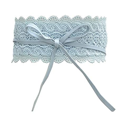 strimusimak Adjustable Wide Lace Tie-up Waistband Dress Party Waist Band Women Belt Dress Decor Light Blue Cover