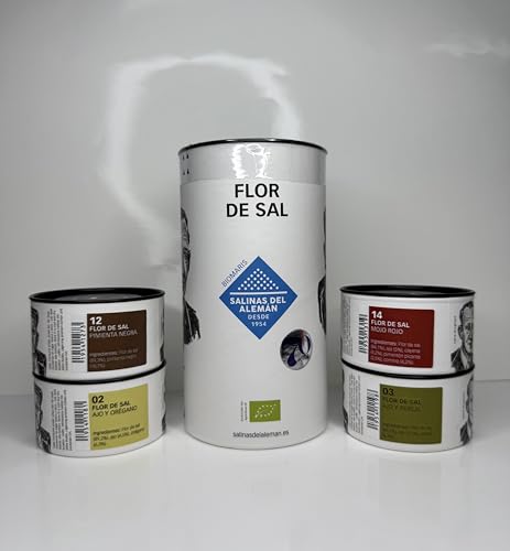 Surtido Flor de Sal Gourmet. Pack Flor de Sal Especiadas. Mojo Rojo, Limon, Pimienta Negra, Orégano y Ajo y Perejil. 100% Natural. Gourmet. SAL/SALT/SEA SALT