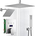 Brushed Nickel Rainfall Shower System LCD Digital Display Shower System Temperature Display Shower System 12 Inch & 8 Inch Dual Rain Shower Heads System With Brass Hand Shower