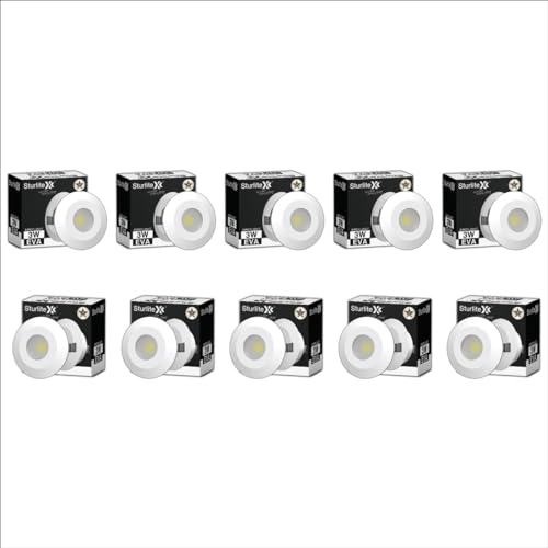 Sturlite Eva 3W LED Spotlight| 3000K Warm White Color Temperature| 36mm-Cutout & Compact Design Ceiling Ligh| CRI Tech with High Voltage Protection Downlight - Pack of 10
