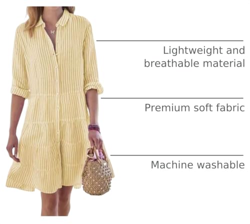 Image of utcoco Womens Striped Button Down Midi Shirt Dress Casual Loose Cuffed Long Sleeve Mid Long Dresses