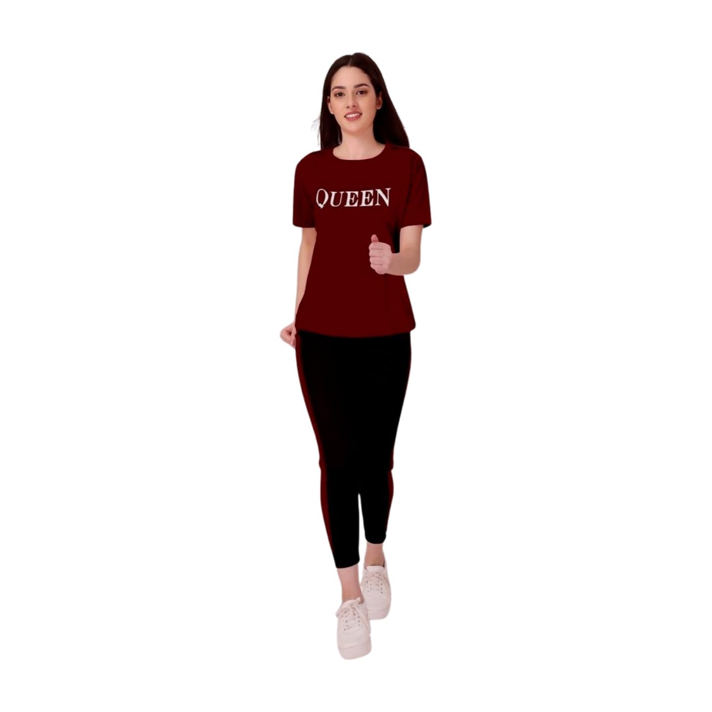 Women's Active Wear Track Suit Set Sportswear Top & Bottom Set for Women Western for Fitness & Workout Tshirt for Women Gym pants (IN, Alpha, S, Regular, Maroon)-picture-21