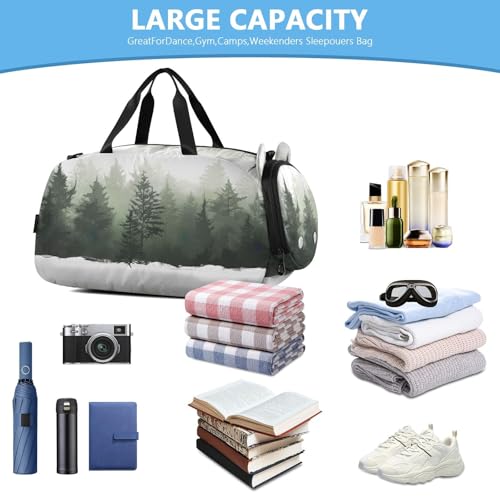 Pine Trees Duffle Bag for Girl, Sports Duffle Gym Bags with Shoe Compartment, Personalized Overnight Bag Travel Weekender for Kids4