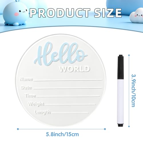 Image of Baby Announcement Sign, 5.9 Inch inchHello World inch Newborn Sign for Birth Announcement, Baby Name & Welcome Baby Board, Acrylic Newborn Announcement Sign for Hospital (Blue)