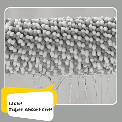 Biscpro Bath Mat Rug Extra Soft and Absorbent Fluffy Striped Chenille,Non Slip Shaggy Bathroom Floor Mat,Machine Washable (Gray, 50 x 80 cm) - Cosy Home Interiors Biscpro Bath Mat Rug Extra Soft and Absorbent Fluffy Striped Chenille,Non Slip Shaggy Bathroom Floor Mat,Machine Washable (Gray, 50 x 80 cm) - Image 3