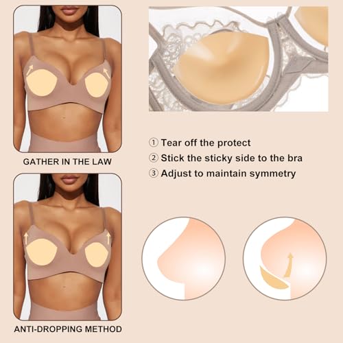 Double-Sided Sticky Bra Inserts, Invisible Lift Self Adhesive Boob Pads Push up Breast Pads Reusable Washable3