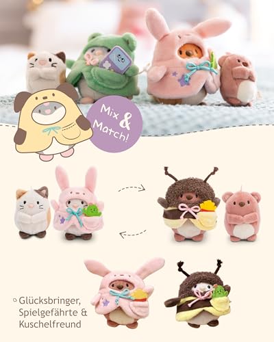 NICI MYMOCHI Kuscheltier Set - Hamster Kuscheltier Shai 8 cm mit Keks und Katzenkostüm in Geschenkbox, Flauschiges Stofftier zum Kuscheln, Spielen und Liebhaben - 61144