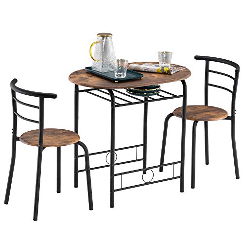 Bonnlo Ensemble de Table à Manger avec 2 Chaises en Fer, Table avec Porte-Bouteilles, pour Petit Espace, Plateau Ovale, Idéal pour Salle à...