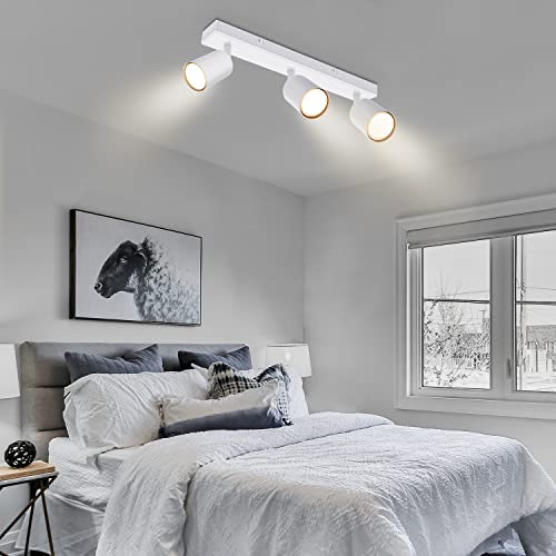 Kambo Weiß Strahler Deckenleuchte 3 Flammig LED - Schwenkbar Deckenstrahler GU10 - Modern Deckenlampe 3 Spot - Metall Wandstrahler Deckenspot Innen Wohnzimmer - Ohne Leuchtmittel