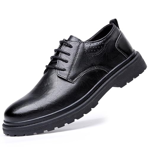 Men's Genuine Leather Lace-Up Oxfords,Fashion Round Toe Casual Dress Shoes,Comfortable Non-Slip Low Top Work Shoes - Main Image