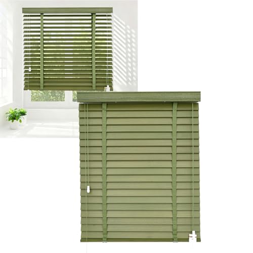 50mm Persianas Venecianas de Madera 160 155 110 65 70 95 100 135 50 85 30 cm, Protección Solar y Privacidad, Persiana Veneciana para Ventanas/Puertas/Balcones Estores(Verde)