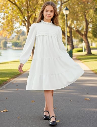 Sunny Spirit Girl's Long Sleeve Dress Tween Fall Formal Party Midi Tiered Flowy Swing Dresses 5-14 Year4