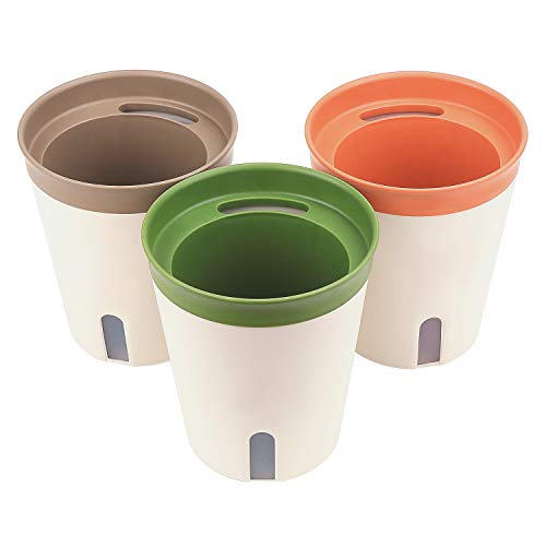 TsunNee - Maceta de riego automático, 3 unidades, maceta redonda, maceta bonsai con ventana visual de nivel de agua