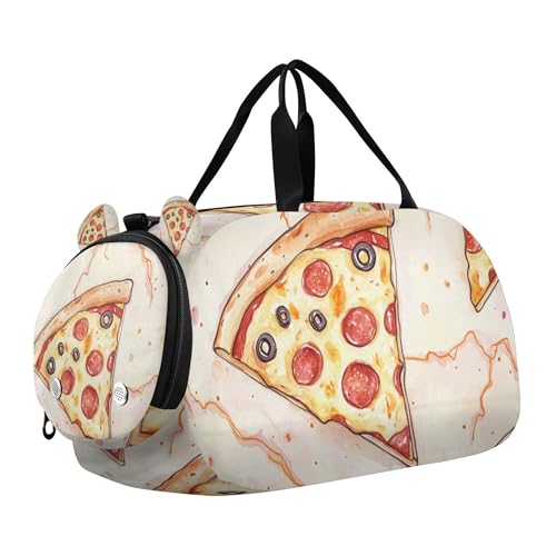 Glaphy Pizza Food Duffle Bag for Toddler Boys Girls, Gym Sports Bag with Shoe Compartments, Kids Travel Overnight Weekender Shoulder Bag