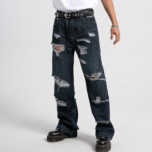 Mens Baggy Jeans Vintage Ripped Denim Pants Y2K Distressed Wide Leg Jeans Streetwear4