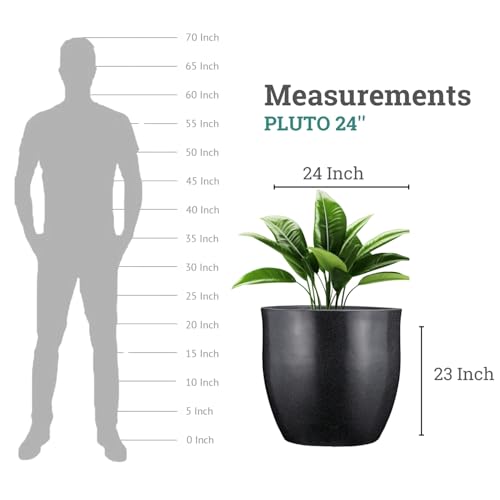Image of Go Hooked Pluto Black Indoor Planter Pot 24 Inch | Lightweight Modern Round Plant Pot for Living Room, Balcony & Office | Decorative Polymer Pot for Live & Artificial Plants