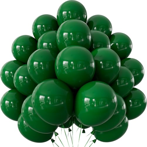 Adeyoo Green Balloons - 50 Pcs 12 Inch Dark Green Balloons Round Emerald Balloon with Ribbons Shiny Party Balloon for St Patricks Day Birthday Baby Shower Football Safari Theme Party Decorations