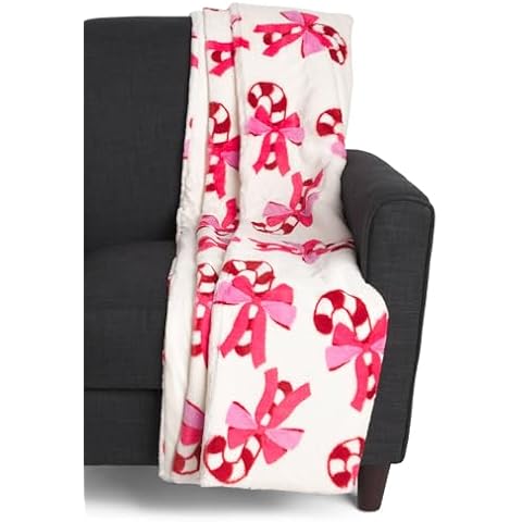 RACHEL Rachel Roy Cozy Soft Plush Throw Blanket, Faux Fur Candy Cane Print, 50" x 70 Cover