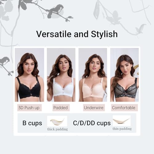 Push Up Bras for Women Padded Plus Size Bra Underwire Sexy Lace Bra - Image 6